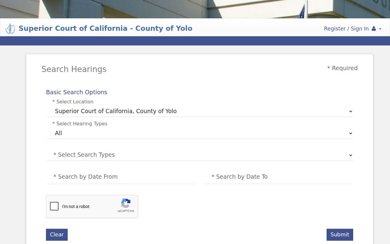 Davis public records hearing search in Yolo Superior Court