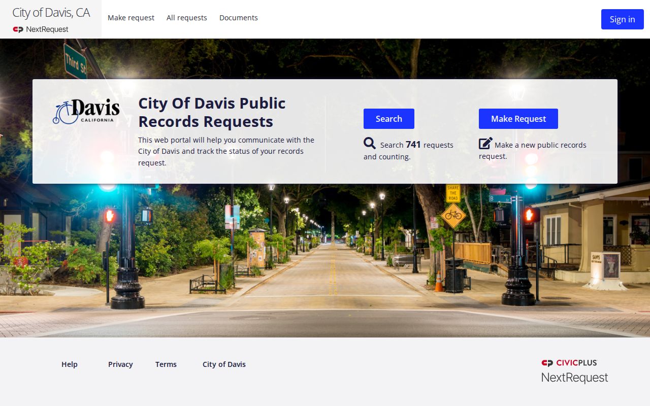 Davis people search through the City of Davis NextRequest portal