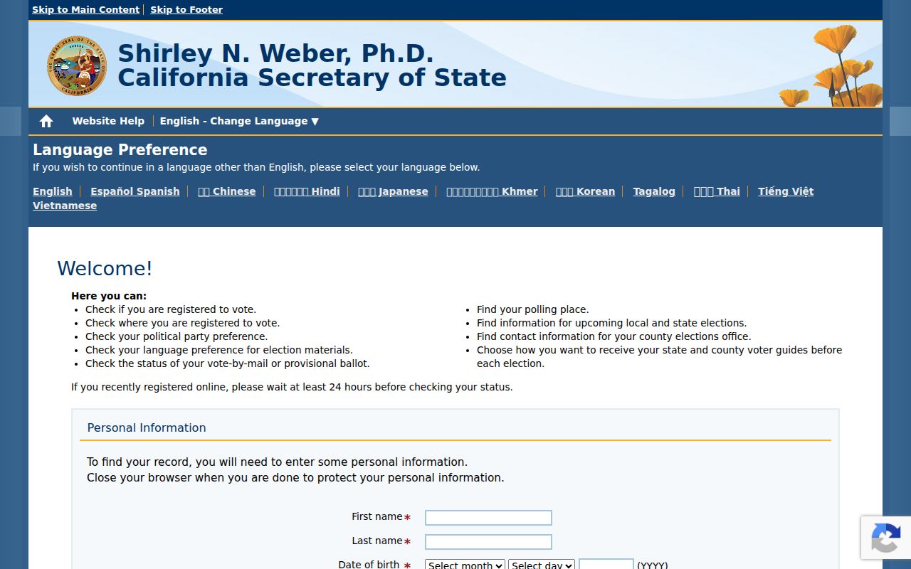 Davis voter registration records lookup through California My Voter Status